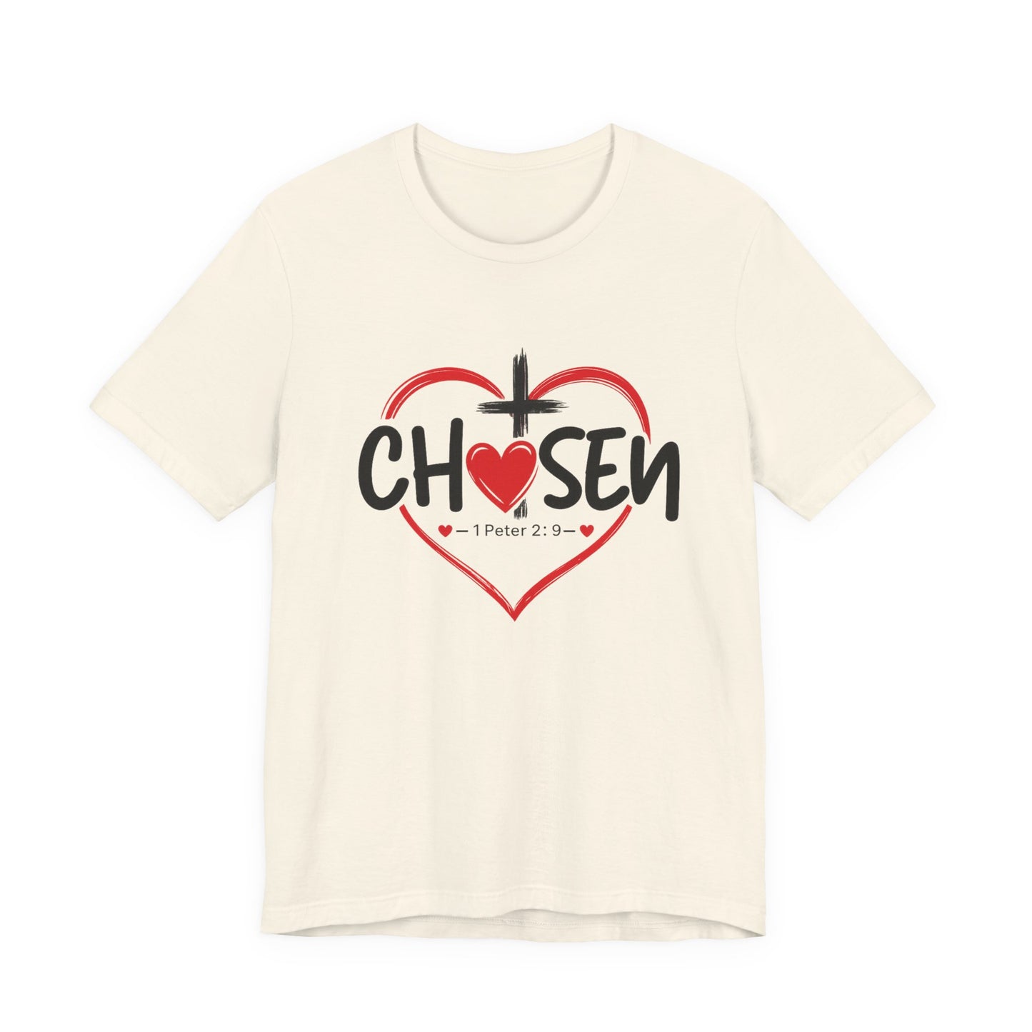 Chosen Heart Christian T-Shirt — "Chosen" with Cross & 1 Peter 2:9 Faith Tee