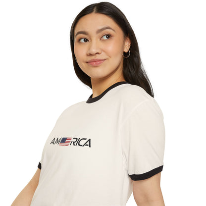 America Ringer T-Shirt — Vintage Flag "One Nation Under God" Patriotic Tee
