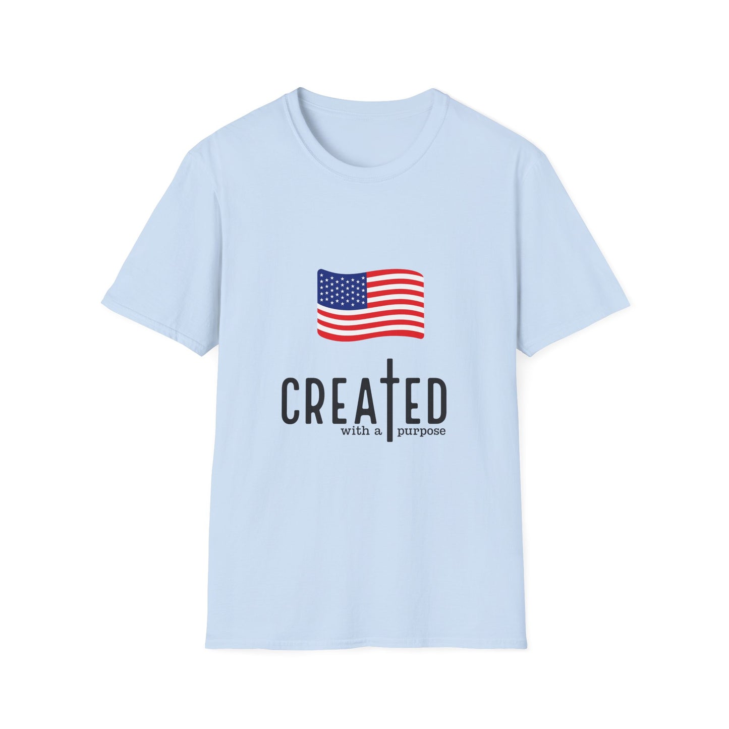 USA Flag T-Shirt — "Created with a Purpose" Patriotic American Tee