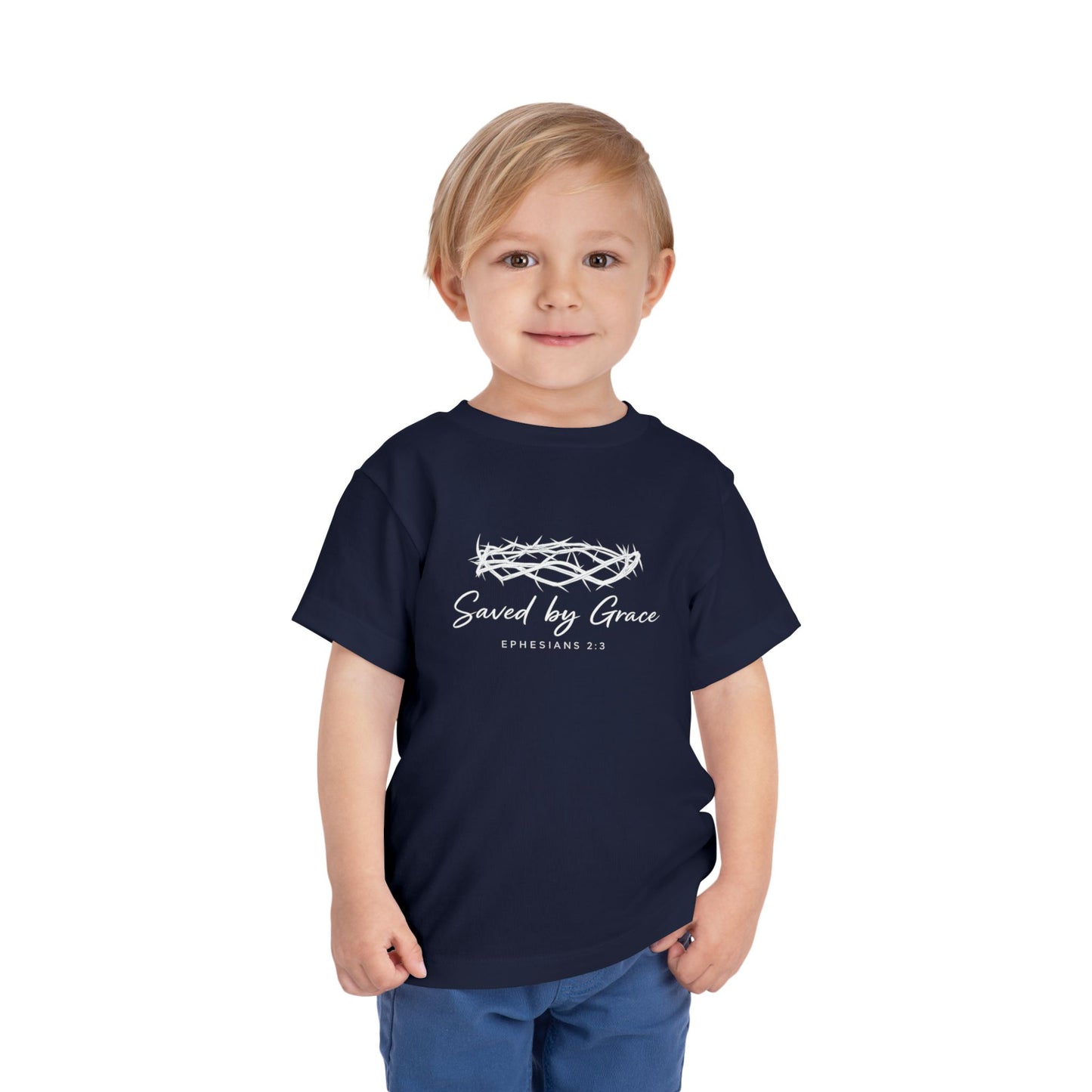Toddler Tee — "Saved by Grace" Christian Crown of Thorns Shirt (Ephesians 2:8)