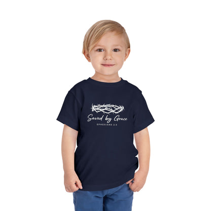 Toddler Tee — "Saved by Grace" Christian Crown of Thorns Shirt (Ephesians 2:8)