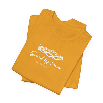 Faith Over Fear T-Shirt — "Saved by Grace" Christian Tee (Heart & Crown)
