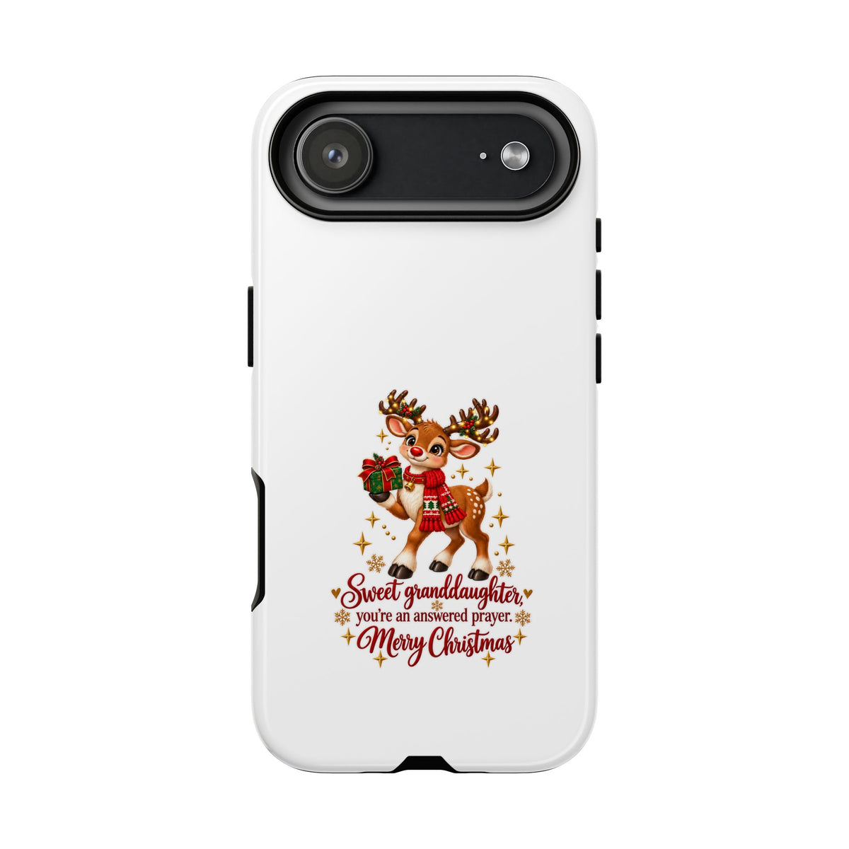 Christmas Reindeer Phone Case — “Sweet granddaughter you’re an answered prayer” Holiday Phone Cover