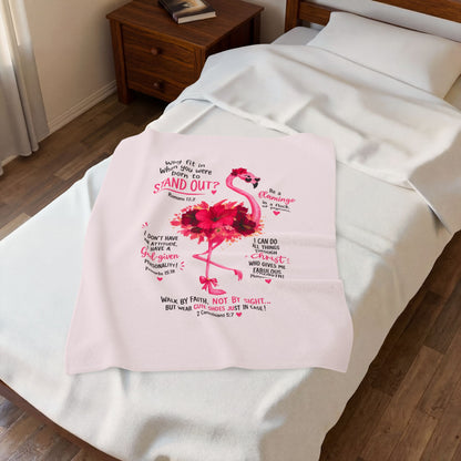 Flamingo Faith Velveteen Plush Blanket – Inspirational Bible Verse Throw ("Stand Out")