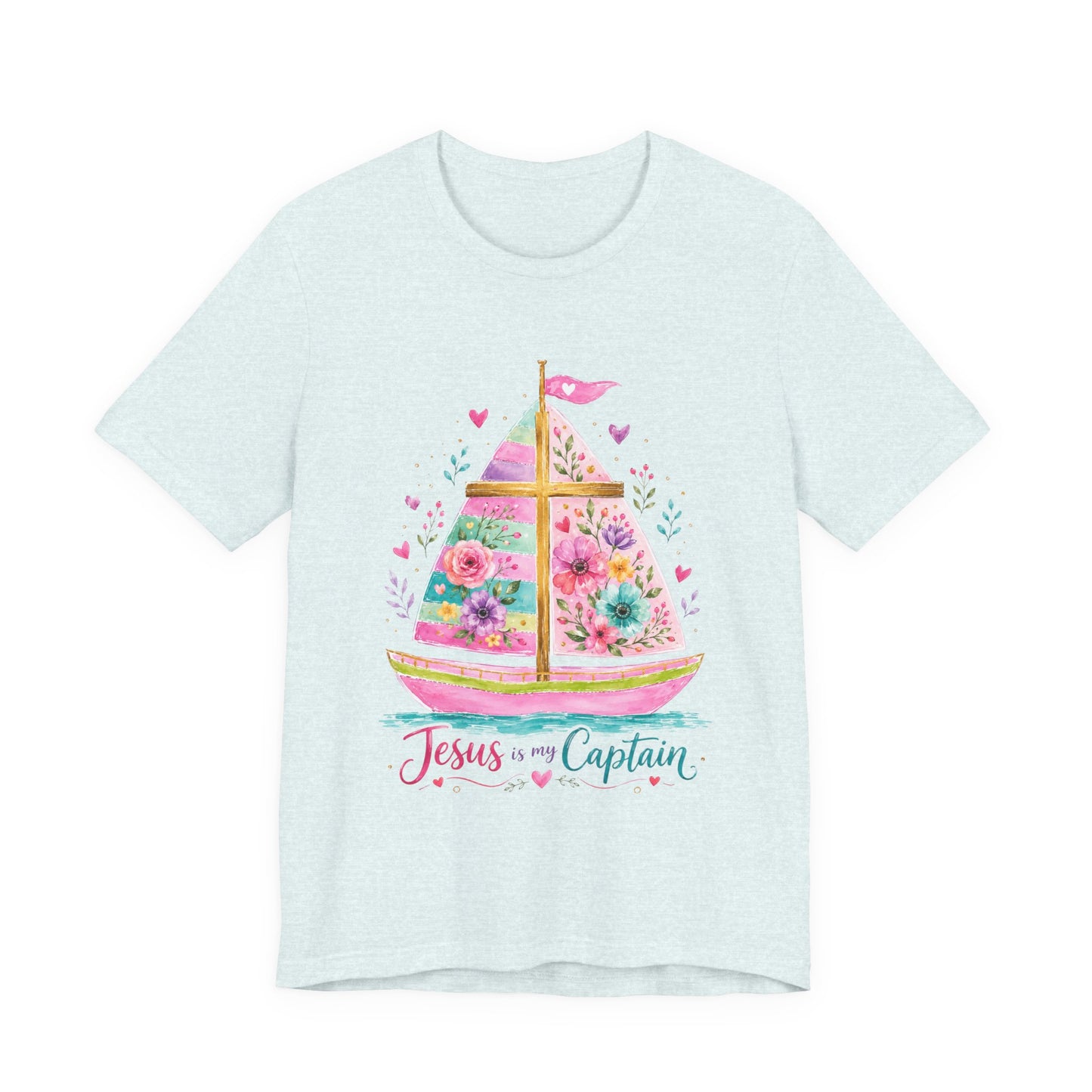 Jesus Is My Captain Floral Sailboat T-Shirt
