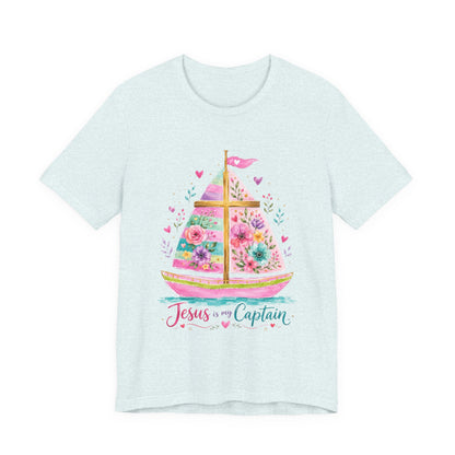 Jesus Is My Captain Floral Sailboat T-Shirt