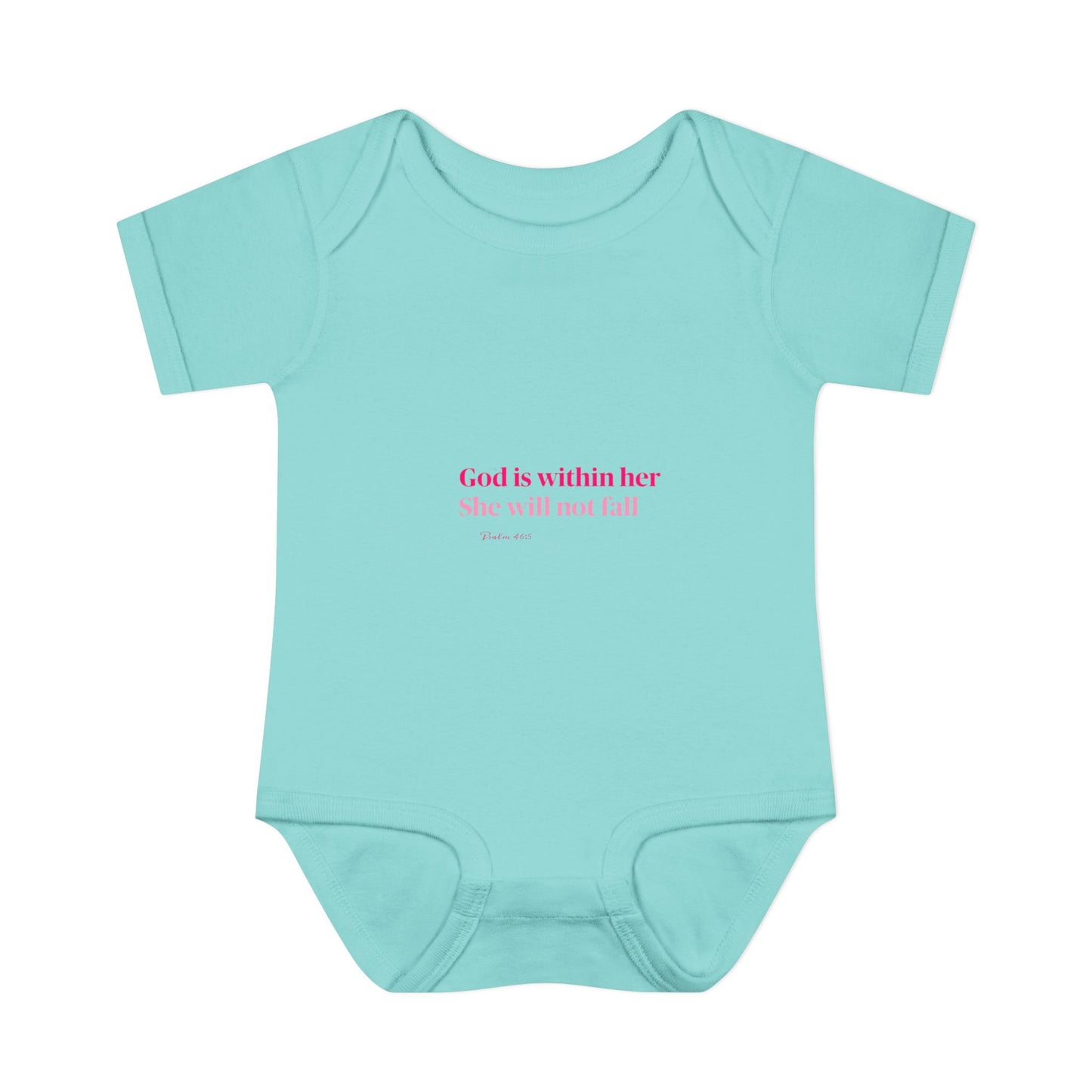 Infant Bodysuit – "God Is Within Her She Will Not Fall" Pink Cross Christian Baby Onesie