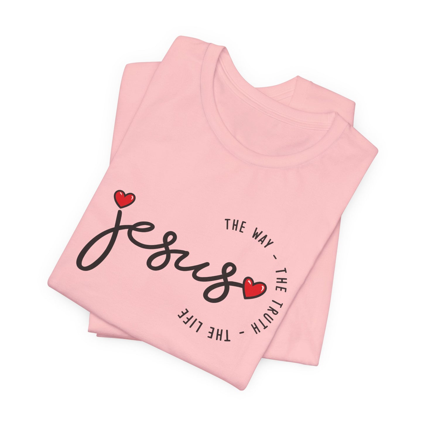 Jesus Script Tee - "Jesus" with Hearts | Faith Christian Shirt
