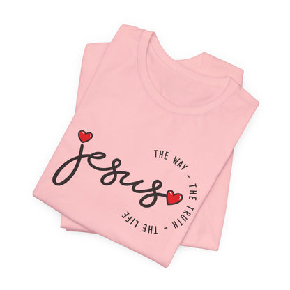 Jesus Script Tee - "Jesus" with Hearts | Faith Christian Shirt