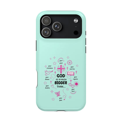Mint Christian Phone Case — "God Is So Much Bigger Than..." Magnetic Impact-Resistant