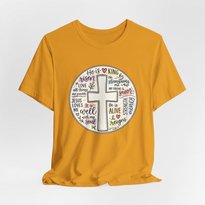Christian Cross Faith T-Shirt — He Is Risen Inspirational Graphic Tee