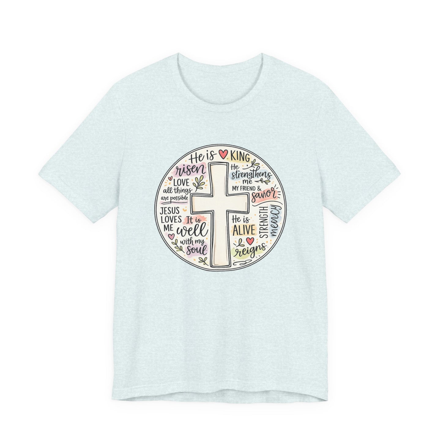 Christian Cross Faith T-Shirt — He Is Risen Inspirational Graphic Tee