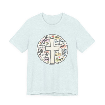 Christian Cross Faith T-Shirt — He Is Risen Inspirational Graphic Tee