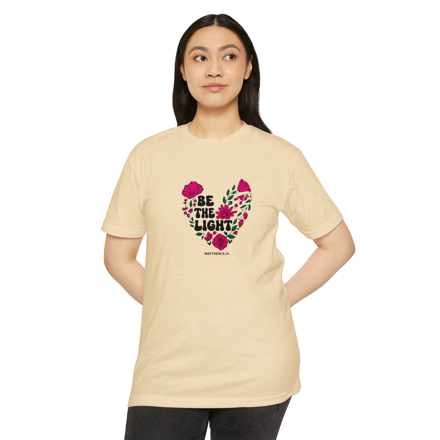 Be The Light Floral T-Shirt — Matthew 5:14 Inspirational Tee