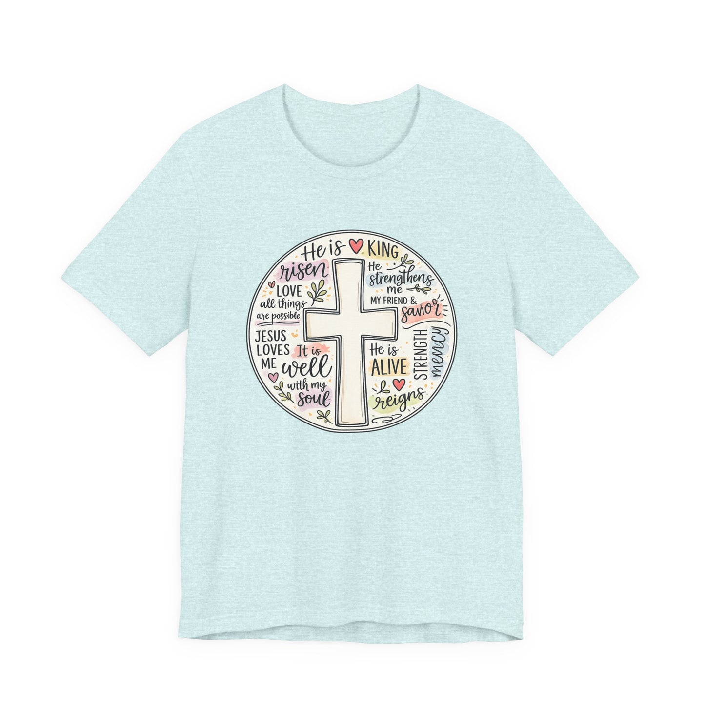 Christian Cross Faith T-Shirt — He Is Risen Inspirational Graphic Tee
