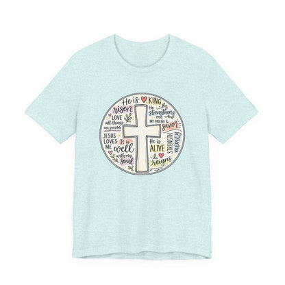 Christian Cross Faith T-Shirt — He Is Risen Inspirational Graphic Tee