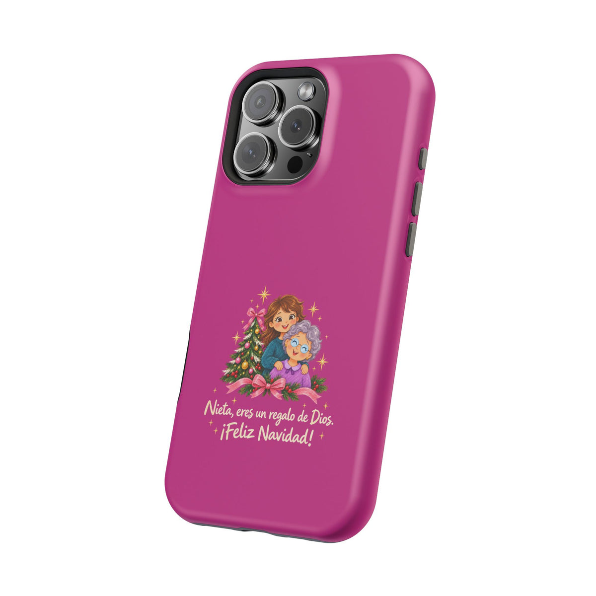 Magenta Christmas Grandma Phone Case — "Abuela, eres un regalo de Dios. ¡Feliz Navidad!" Magnetic Impact-Resistant