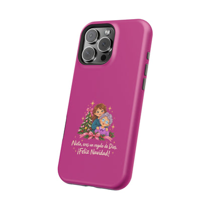 Magenta Christmas Grandma Phone Case — "Abuela, eres un regalo de Dios. ¡Feliz Navidad!" Magnetic Impact-Resistant