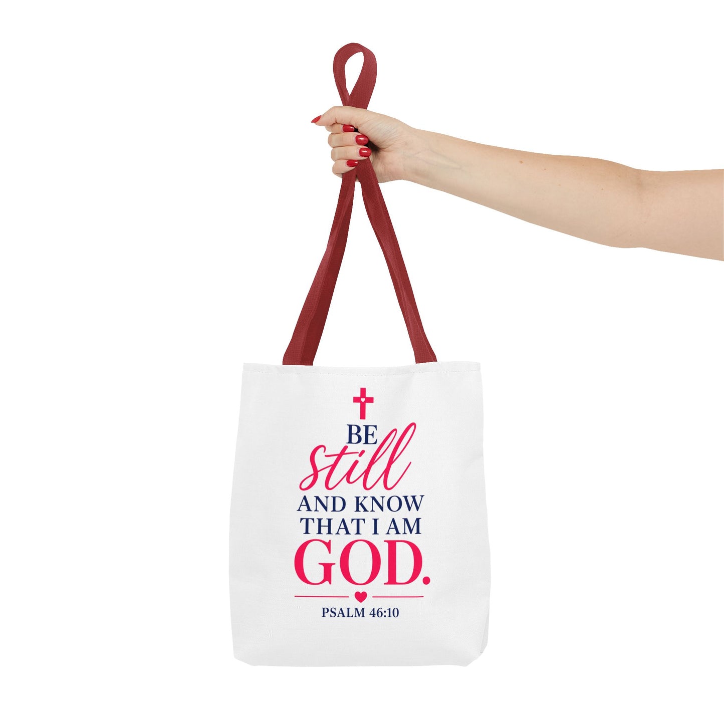 Biblical Tote Bag – “Be Still and Know That I Am God” Psalm 46:10 Inspirational Canvas Tote
