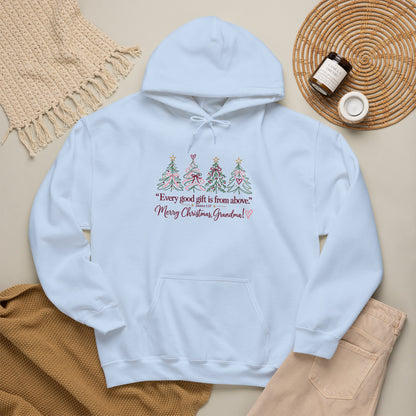Christmas Grandma Hoodie — "Every good gift is from above" Holiday Sweatshirt