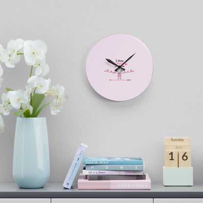 Acrylic Wall Clock - Cute Pink 'I Know Jesus Loves Me' Kids Nursery Clock