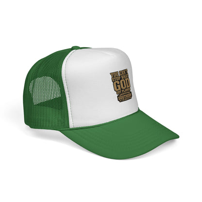 Southern Faith Trucker Cap — "You Can't Stop What God Got Planned" Mesh Hat