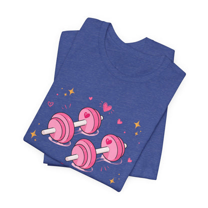 Christian Fitness T-Shirt — “The Joy of the Lord is My Strength” Pink Dumbbells Tee