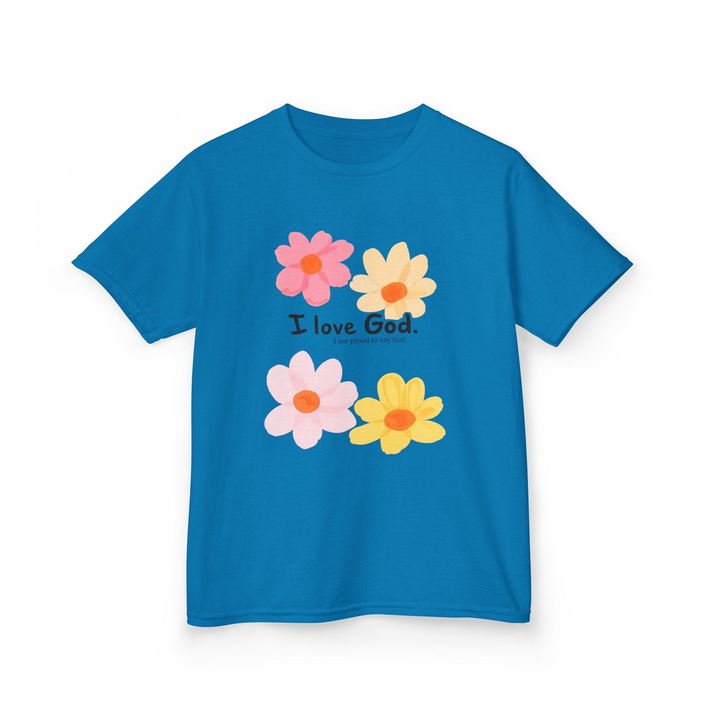Kids Tee — Floral "I Love God" Christian Shirt for Girls & Boys