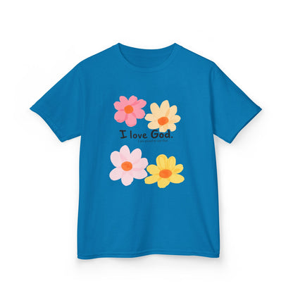 Kids Tee — Floral "I Love God" Christian Shirt for Girls & Boys