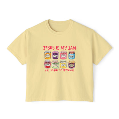 Jesus Is My Jam Women’s Boxy Tee — Cute Christian Faith Graphic Shirt
