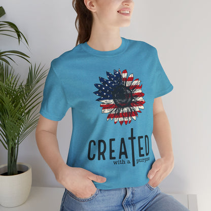 Created With A Purpose American Flag Sunflower T-Shirt
