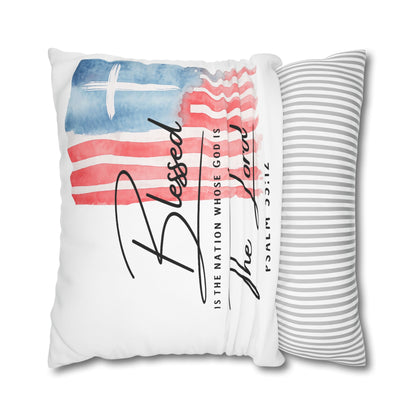 Blessed The Lord Pillowcase — Patriotic Psalm 33:12 Square Throw Pillow