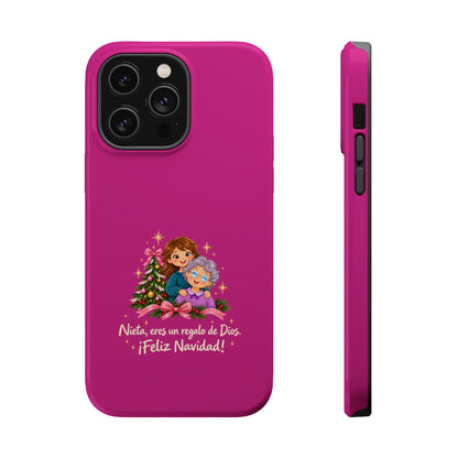 Magenta Christmas Grandma Phone Case — "Abuela, eres un regalo de Dios. ¡Feliz Navidad!" Magnetic Impact-Resistant