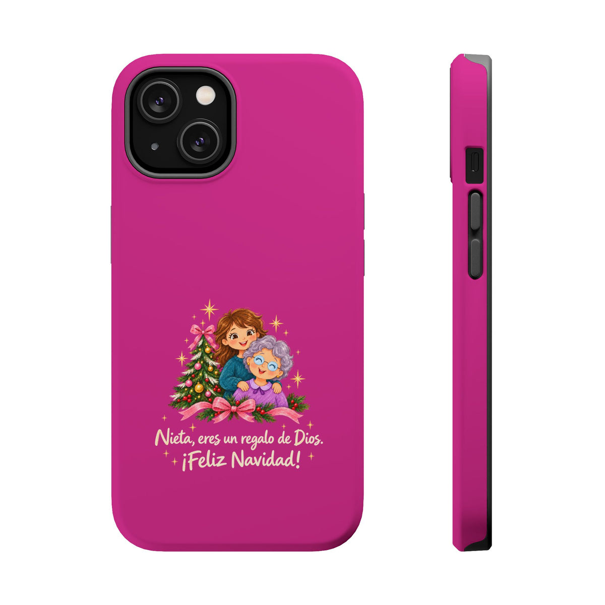 Magenta Christmas Grandma Phone Case — "Abuela, eres un regalo de Dios. ¡Feliz Navidad!" Magnetic Impact-Resistant