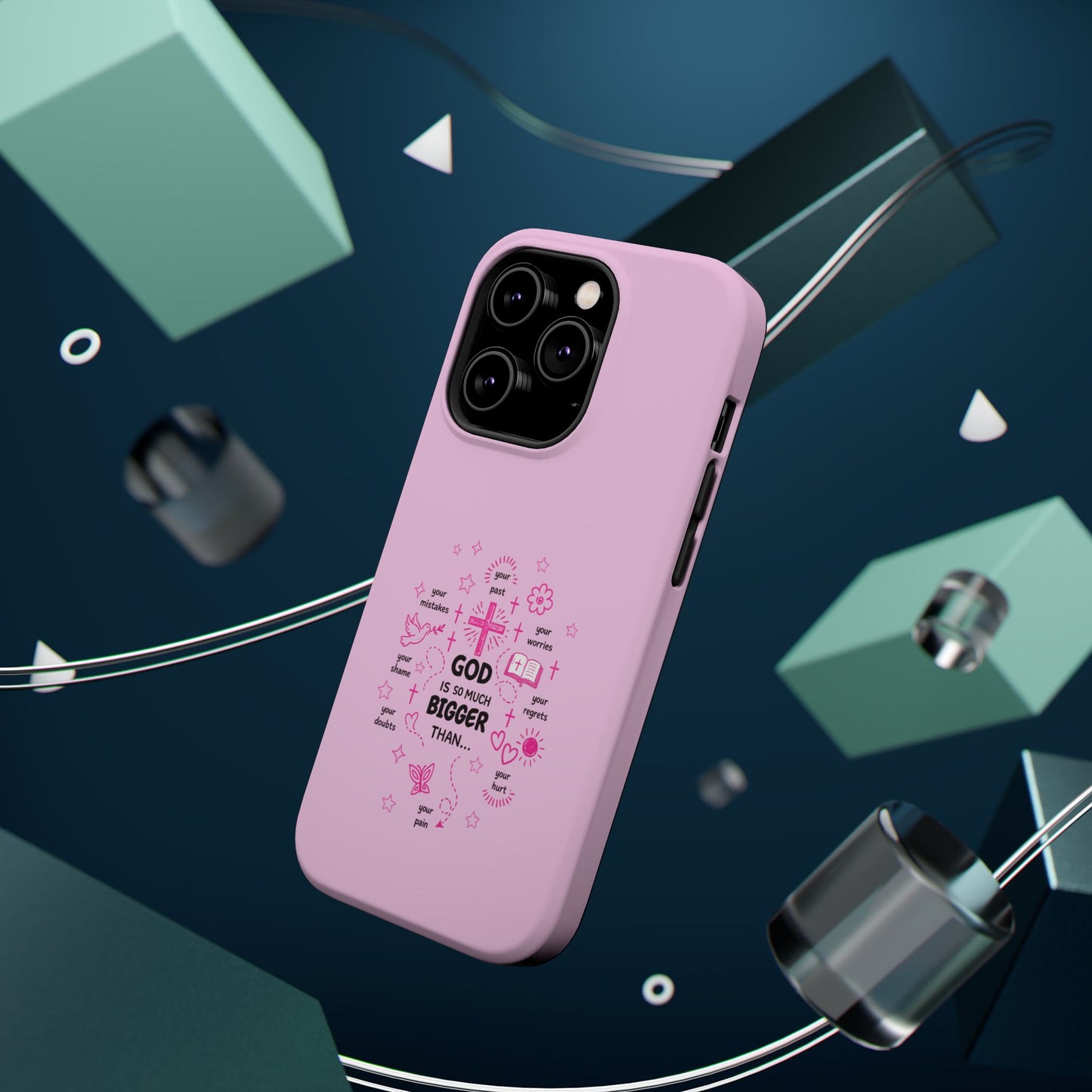 Pink Faith Phone Case — "God Is So Much Bigger Than..." Magnetic Impact-Resistant Case