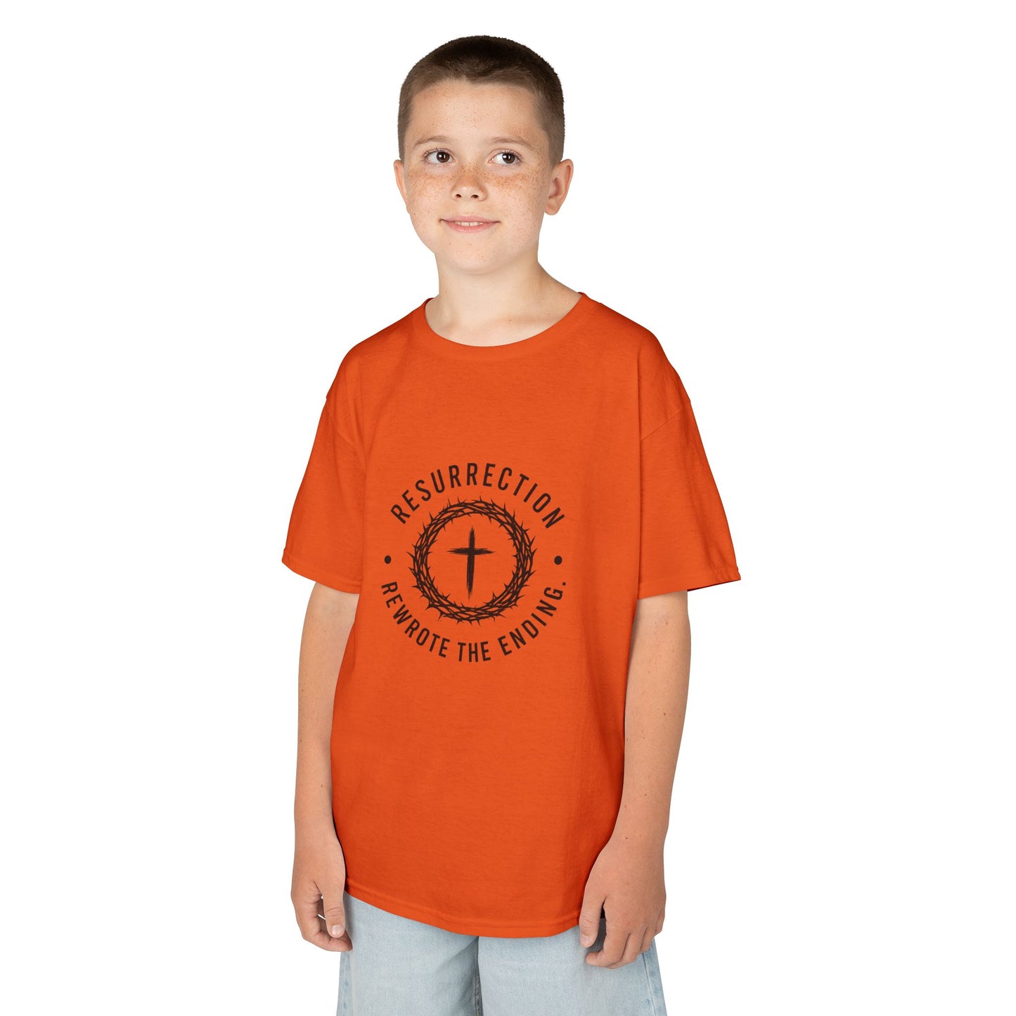 UNISEX KIDS Tee — 'Resurrection: He Wrote the Ending' Cross Graphic